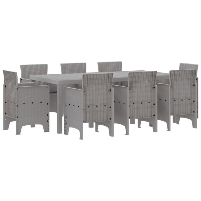 Berkfield Home 9 Piece Garden Dining Set with Cushions Light Grey Poly Rattan - image 1