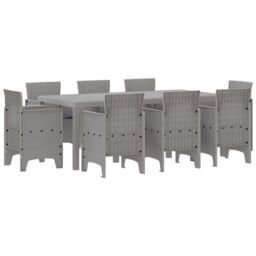 Berkfield Home 9 Piece Garden Dining Set with Cushions Light Grey Poly Rattan - thumbnail 1