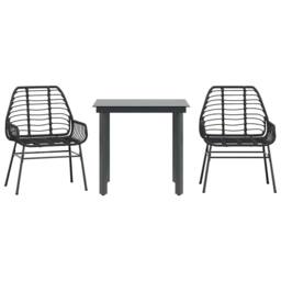 Berkfield Home Beautiful 3 Piece Garden Dining Set Black Poly Rattan Glass - thumbnail 3