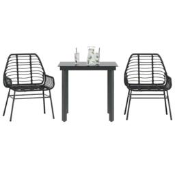 Berkfield Home Beautiful 3 Piece Garden Dining Set Black Poly Rattan Glass - thumbnail 2
