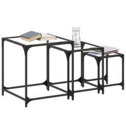Berkfield Home Nesting Coffee Tables 3 pcs with Transparent Glass Top Steel in Black - thumbnail 3