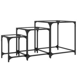 Berkfield Home Nesting Coffee Tables 3 pcs with Transparent Glass Top Steel in Black - thumbnail 6