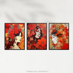 "Artery8 Set of 3 Women Faces with Red Flowers Floral Artworks Boho Portraits Unframed Wall Art Living Room Poster Prints Pack - Size: W12"" x H16""" - thumbnail 5