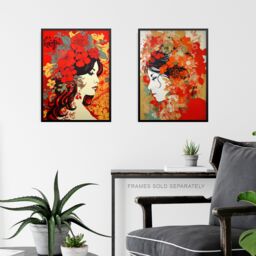 "Artery8 Set of 3 Women Faces with Red Flowers Floral Artworks Boho Portraits Unframed Wall Art Living Room Poster Prints Pack - Size: W12"" x H16""" - thumbnail 6