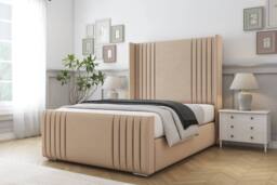 "Comfort Beds Elise Plush Bed Frame - 50"" Upholstered Wingback Headboard in Stone - Size: Double"