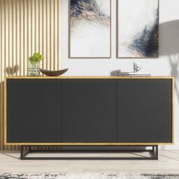 Creative Furniture Halo Loft Sideboard 160cm - Industrial-Style Sideboard with Rustic, Oak & Black Matt Doors - thumbnail 2