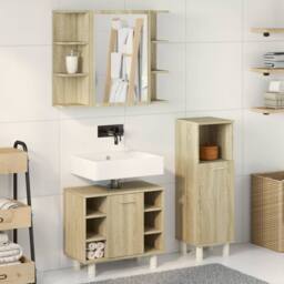 Berkfield Home 3 Piece Bathroom Furniture set Sonoma Oak Engineered Wood in Light Tan - thumbnail 3