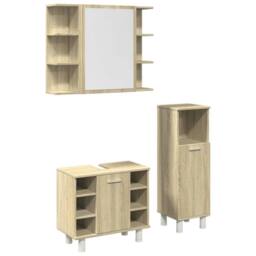 Berkfield Home 3 Piece Bathroom Furniture set Sonoma Oak Engineered Wood in Light Tan - thumbnail 1