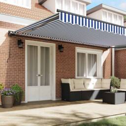 Berkfield Home Retractable Awning Manual Blue & White 500x300 cm - thumbnail 1