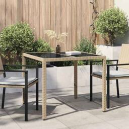 Berkfield Home Garden Dining Table Beige 90x90x75 cm Poly Rattan - Size: 90 x 90 x 75 cm - thumbnail 2