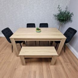 KOSY KOALA Oak Effect Dining Table Set With 4 Black Velvet Chairs & Bench Dining Room Furniture in Brown - thumbnail 2
