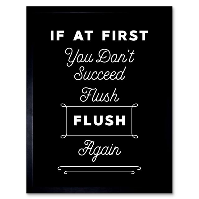 "Artery8 Wall Art Print Funny Toilet Sign If At First You Don't Succeed Flush Again Funny Bathroom Art Framed in Black - Size: W12"" x H16""" - image 1