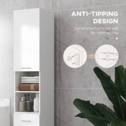 Kleankin Tall Narrow Bathroom Storage Cabinet Cupboard w/ Cabinets, White - thumbnail 6