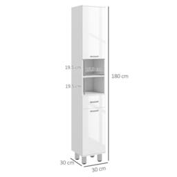 Kleankin Tall Narrow Bathroom Storage Cabinet Cupboard w/ Cabinets, White - thumbnail 3