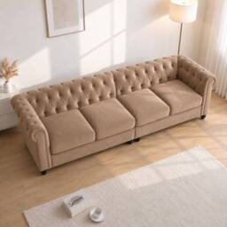Sofaya Hampton 4 Seater Chesterfield Sofa Velvet Soft Cushion Couch in Brown - Size: 4 Person - thumbnail 3