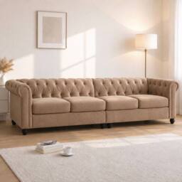 Sofaya Hampton 4 Seater Chesterfield Sofa Velvet Soft Cushion Couch in Brown - Size: 4 Person