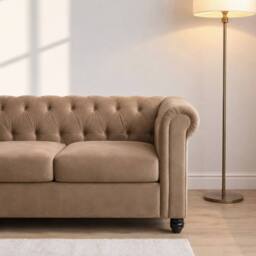 Sofaya Hampton 4 Seater Chesterfield Sofa Velvet Soft Cushion Couch in Brown - Size: 4 Person - thumbnail 4