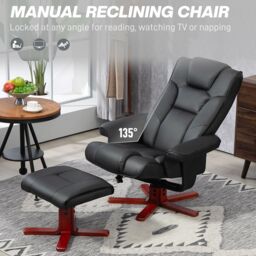 HOMCOM Reclining Armchair with Footstool & Adjustable Backrest in Black - thumbnail 4