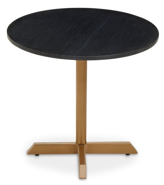 Orsina Black Marble Top Round Table, Round Minimalist Side Table With Gold Finish Cross Base, Accent Table - image 1