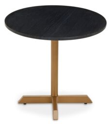 Orsina Black Marble Top Round Table, Round Minimalist Side Table With Gold Finish Cross Base, Accent Table