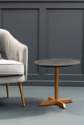 Orsina Black Marble Top Round Table, Round Minimalist Side Table With Gold Finish Cross Base, Accent Table - thumbnail 2