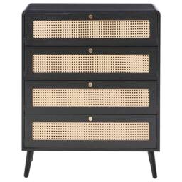 Wyld and Coco Black 4-Drawer Chest with Rattan Front and Pine Legs - thumbnail 5