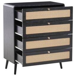 Wyld and Coco Black 4-Drawer Chest with Rattan Front and Pine Legs - thumbnail 4