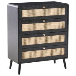 Wyld and Coco Black 4-Drawer Chest with Rattan Front and Pine Legs - thumbnail 2