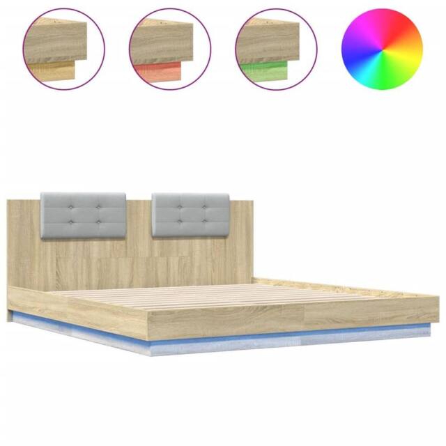 Berkfield Home Bed Frame with LED without Mattress Sonoma Oak 200x200 cm in Light Tan - image 1