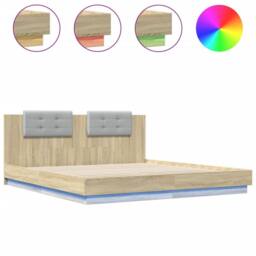 Berkfield Home Bed Frame with LED without Mattress Sonoma Oak 200x200 cm in Light Tan - thumbnail 1