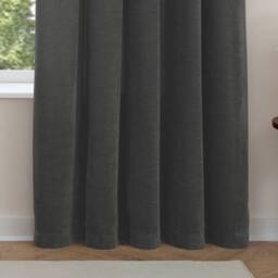 Furn Soft Chenille Blackout Pencil Pleat Curtain Pair in Charcoal - Size: 117 cm width x 137 cm drop - thumbnail 7
