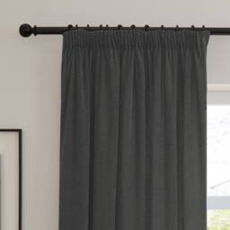 Furn Soft Chenille Blackout Pencil Pleat Curtain Pair in Charcoal - Size: 117 cm width x 137 cm drop - thumbnail 6