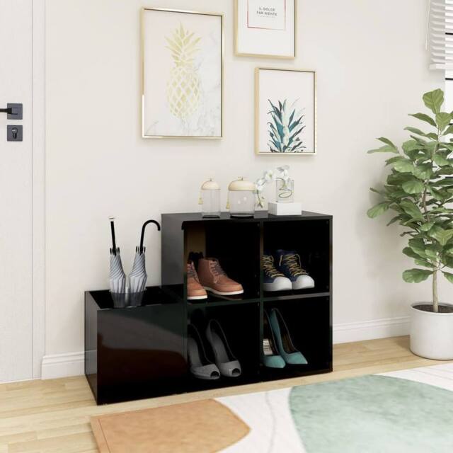Berkfield Home Hall Shoe Cabinet High Gloss Black 105x35.5x70 cm Engineered Wood - image 1