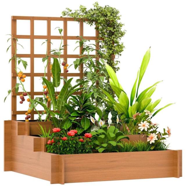 Kelvenix 3 Tier Wooden Garden Planters in Brown - Size: 100g - image 1