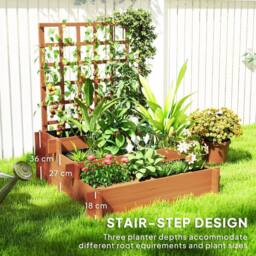 Kelvenix 3 Tier Wooden Garden Planters in Brown - Size: 100g - thumbnail 5