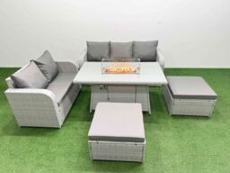 Fimous 7 Seater PE Rattan Wicker Garden Furniture Patio Conservatory Sofa Set with Firepit Dining Table 3 Seater Sofa Love Sofa 2 Big Footstool - thumbnail 1