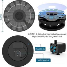 NESTLUNE 2.5W Floating Solar Pond Fountain Pump in Black - Size: 100 cm x 100 cm - thumbnail 2