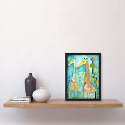 Artery8 Folk Art Giraffes Fun Cute Kids Bedroom Painting Artwork Framed Wall Art Print A4 in Black - thumbnail 2
