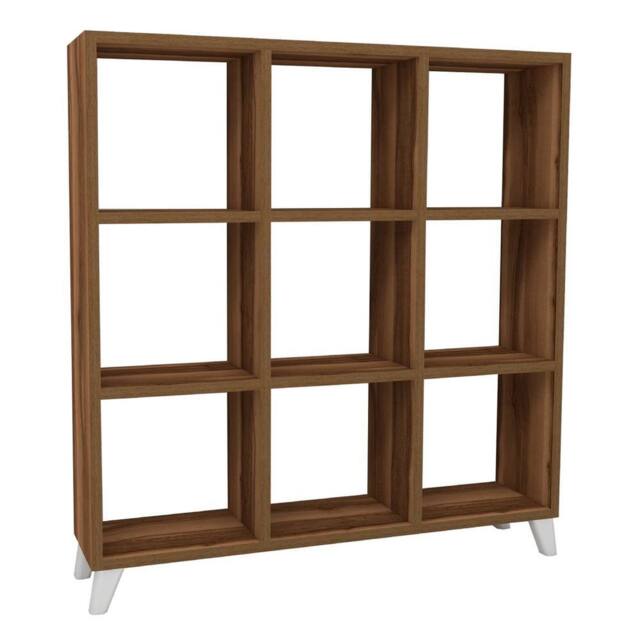 Havendro Walnut 9 Cube Bookcase Storage Cabinet with Legs in Dark Brown - image 1