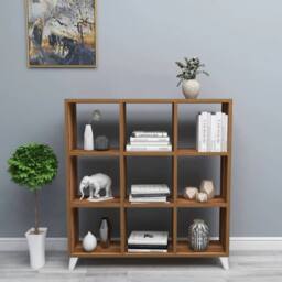 Havendro Walnut 9 Cube Bookcase Storage Cabinet with Legs in Dark Brown - thumbnail 3