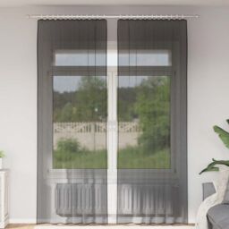 Berkfield Home Voile Curtains with Rod Pockets 2 pcs Black - thumbnail 1