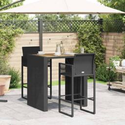 Berkfield Home 3 Piece Garden Bar Set without Cushions Black Poly Rattan Acacia - thumbnail 3