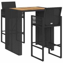 Berkfield Home 3 Piece Garden Bar Set without Cushions Black Poly Rattan Acacia - thumbnail 2
