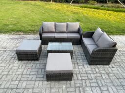 Fimous 7 Seater Rattan Wicker Garden Furniture Patio Conservatory Sofa Set with Rectangular Coffee Table 3 Seater Sofa Love Sofa 2 Big Footstool - thumbnail 2