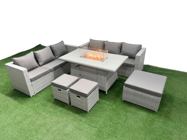 Fimous 9 Seat PE Rattan Lounge Sofa Set Outdoor Garden Furniture Set in Light Grey - image 1