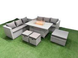 Fimous 9 Seat PE Rattan Lounge Sofa Set Outdoor Garden Furniture Set in Light Grey - thumbnail 2