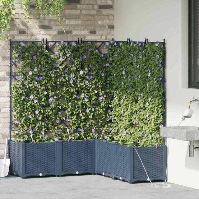 Berkfield Home Modern Garden Planter with Trellis 3 pcs Grey 120x40x125.5 cm - image 1