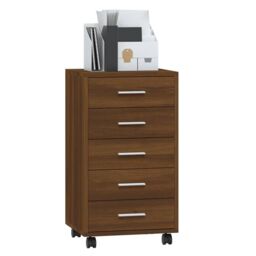 Berkfield Home Drawer Cabinet with Castors Brown Oak Engineered Wood - thumbnail 3
