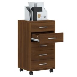 Berkfield Home Drawer Cabinet with Castors Brown Oak Engineered Wood - thumbnail 4