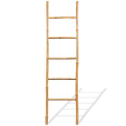 Berkfield Home Towel Ladder with 5 Rungs Bamboo 150 cm in Brown - thumbnail 2